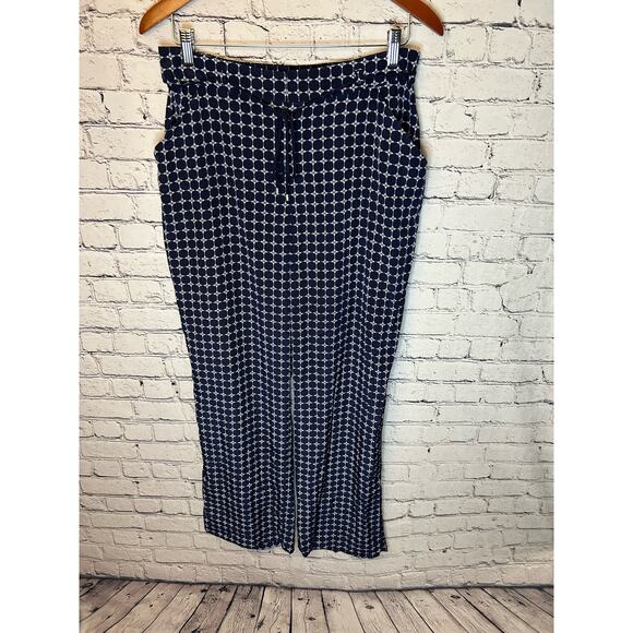 SALE!! Adrianna Papell womens patterned pants Medium tie waist patterned navy bl - Picture 1 of 4